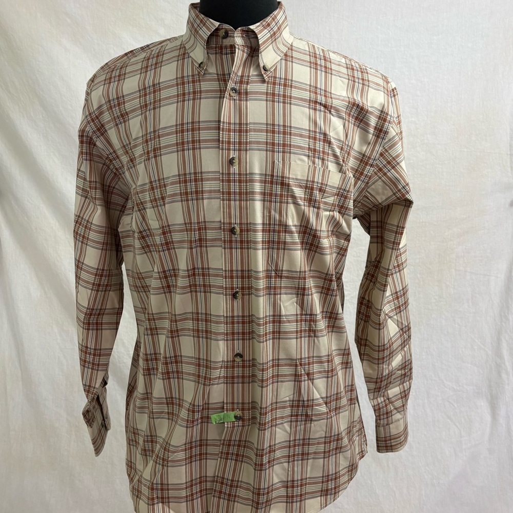 Pendleton Broadway Button Down Long Sleeve Shirt Plaid Beige Brown Mens Medium
